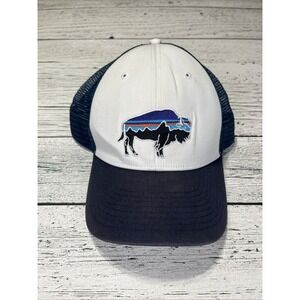 Patagonia Buffalo Trucker Hat Cap Navy‎ Blue White Adjustable